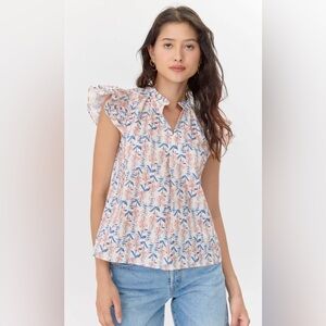 Greylin Hadley flutter sleeve in ivory/clay with a floral pattern 100% cotton